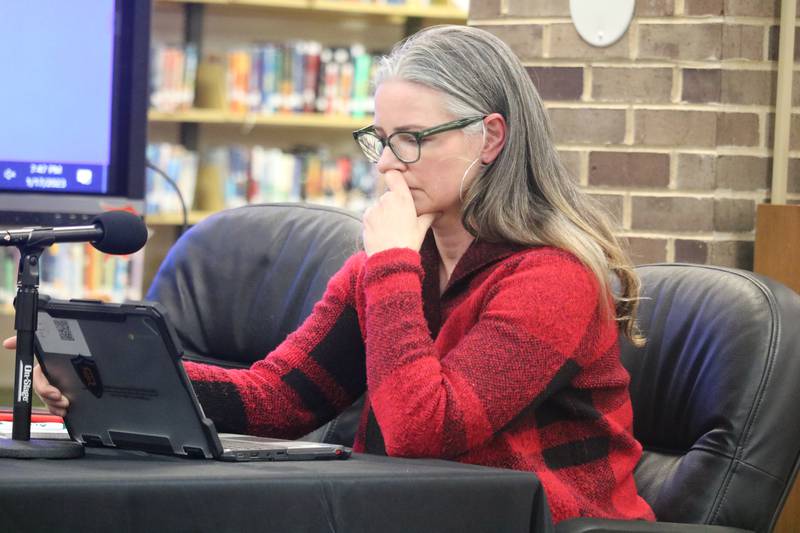 Board Member Sarah Moses is seen Tuesday, Jan. 17, 2023, at DeKalb District 428 school board meeting.