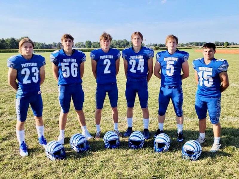 Team captains for the 2022 Princeton Tiger football team are Carson Etheridge (from left to right), Brady Piacenti, Teegan Davis, Danny Cihocki, CJ Hickey and Augie Christiansen.