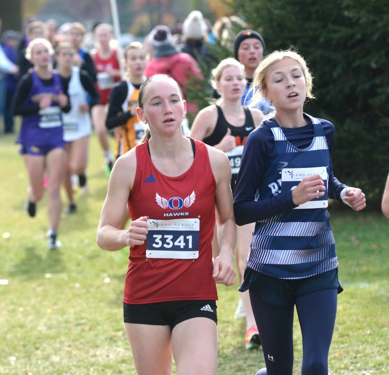 Oregon's Ella Dannhorn runs at the 1A Rock Island Cross Country Sectional on Saturday, Nov. 2, 2024 at Saukie Golf Course in Rock Island.