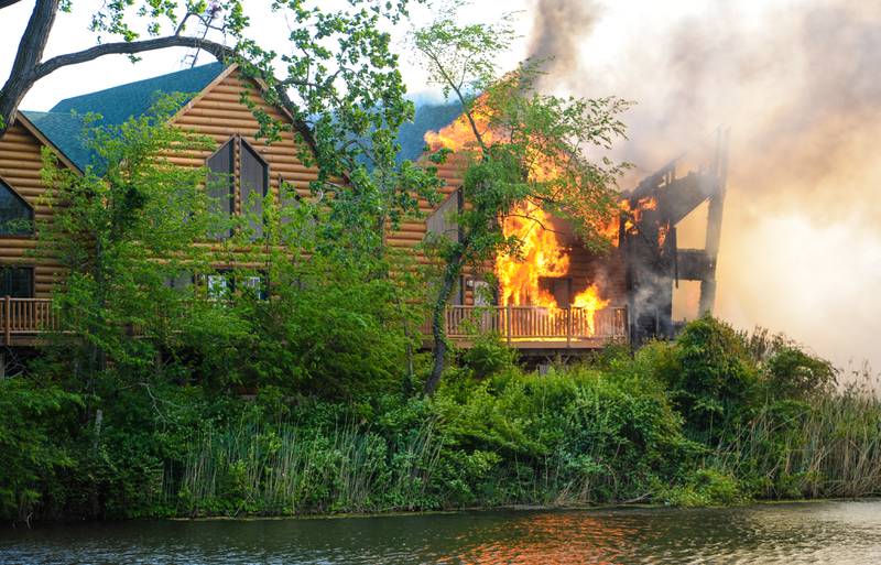 A cabin unit is on fire Monday, May 30, 2022, at Grand Bear Resort in Utica. Firefighters from as far as Grundy, Kendall and Will counties responded to the scene.