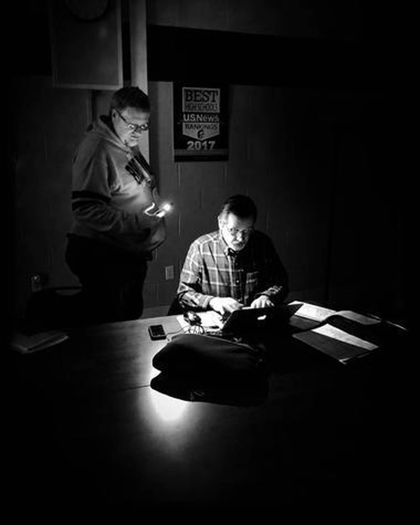 Randy Whalen (left) former Herald-News freelancer is pictured at the Romeoville sectional basketball tournament with Dick Goss, who continues to write after the lights go out.