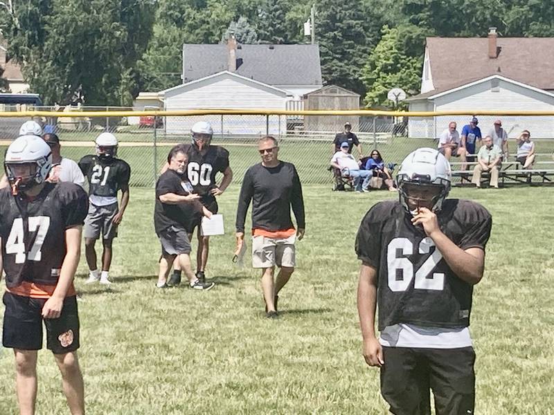 Washington head coach Todd Stevens, a PHS alum, coaches during the controlled scrimmage at Little Siberia in Princeton on Thursday, July 18.
