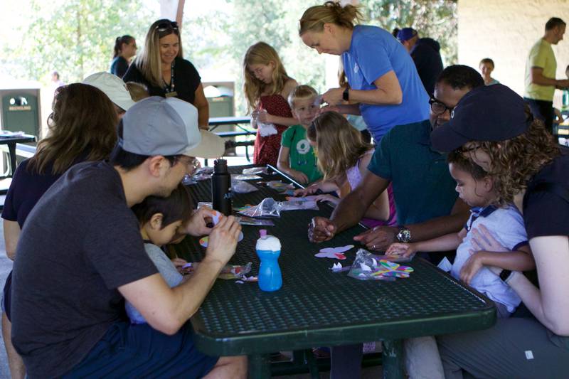 Families enjoy crafts at Westmont Library Moanarch Festival at Ty Warner Park on Saturday, Sept. 23,2023 in Westmont.