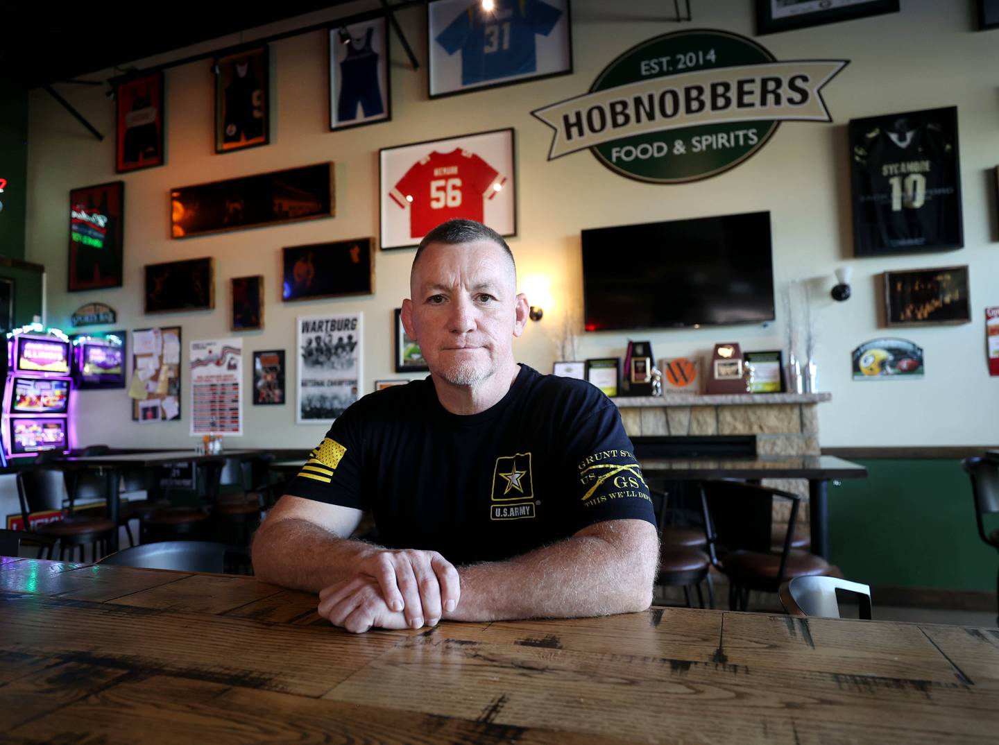 Mike Crawford, U.S. Army veteran and owner of Hobnobbers Food & Spirits, at the restaraunt Monday, Sept. 22, 2025, in Sycamore.