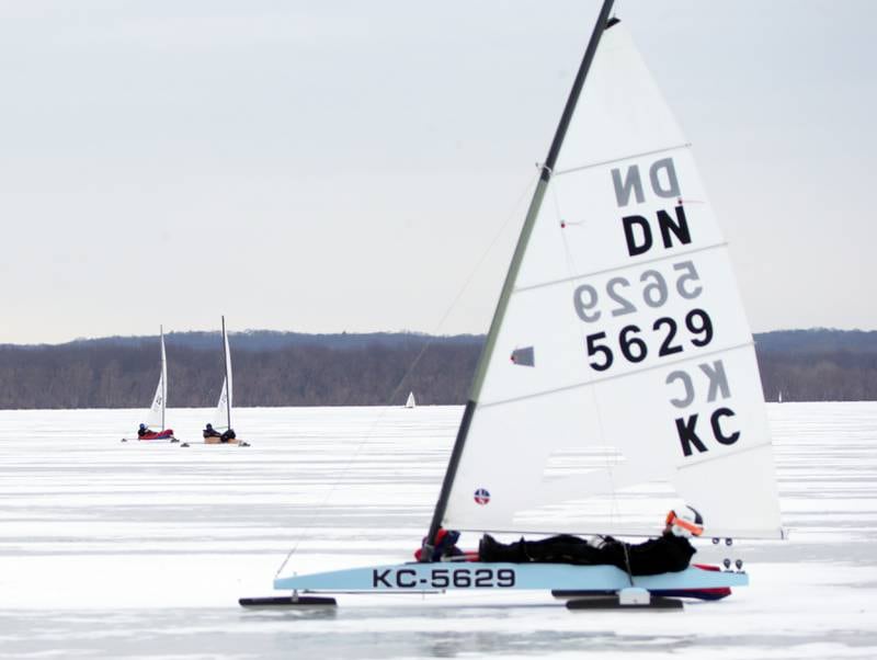 Ice boat racer Robin Lagraviere, races on Senachwine Lake on Thursday Jan. 27, 2022 near Putnam.