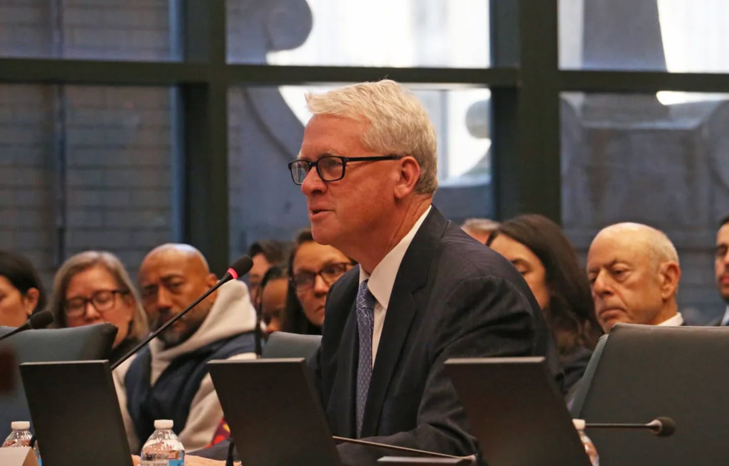 Former Illinois House Minority Leader Jim Durbin, R-Western Springs, testifies at an April 28, 2206 hearing of the Illinois Accountability Commission. Durkin told commissioners that the Trump administration is “positioning itself to suppress voting” by suggesting that ICE agents could be stationed at polling sites during the November election.