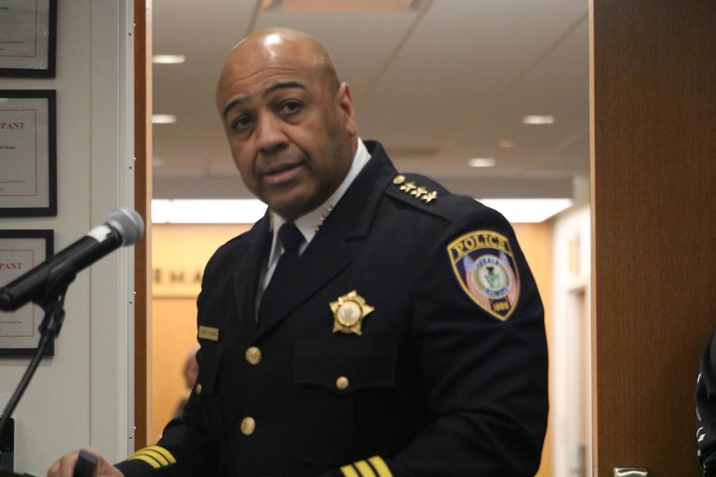 DeKalb Police Chief David Byrd gives remarks on the annual police report Monday, March 10, 2025, during the DeKalb City Council meeting.