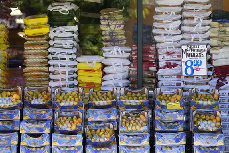 Groceries are displayed outside of a grocery store in Chicago, Thursday, June 27, 2024. (AP Photo/Nam Y. Huh)
