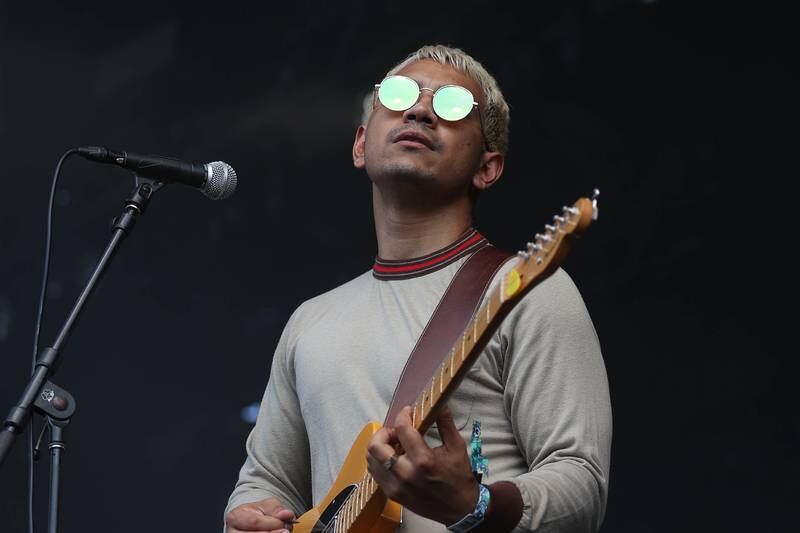 Jacob Breeze of Spiritual Cramp plays guitar at Riot Fest on Friday, Sept. 20, 2024 in Chicago.