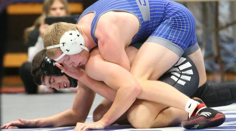 Coal City's Brock Finch wrestles Newman's Daniel Kelly during the 61st annual Lyle King wrestling tournament on Saturday, Jan. 11, 2024 at Princeton High School.