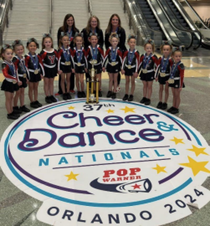 Yorkville Superintendent of Recreation, Shay Remus, coaches the Yorkville Youth Foxes Cheer Team, who placed 2nd in the National Pop Warner Cheer Competition in Orlando, Florida, 2024.