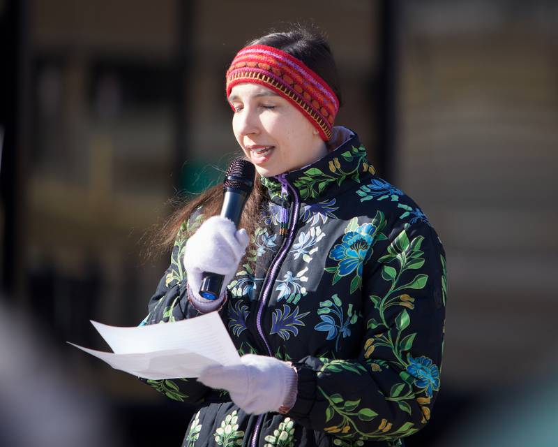 Illinois State Representative Anne Stava- Murray speaks at the Medicare Rally on Sunday, Feb.9,2025 at the DuPage County Courthouse in Wheaton.