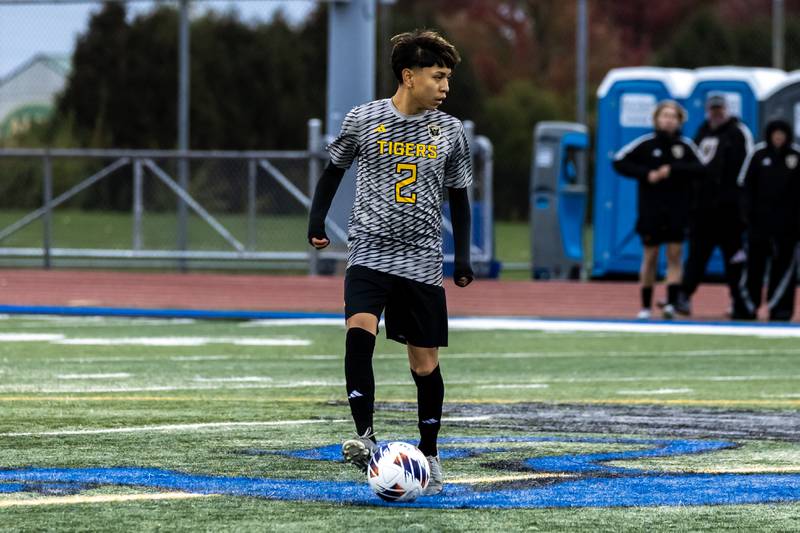 Joliet West's Joshua Sontay surveys the field during the 3A L-W East Regional boys varsity soccer match against Andrew at Lincoln-Way East on Oct. 21, 2025.