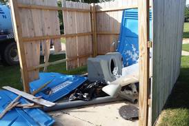 Porta-potty destroyed, fence damaged by vandals at Huntley park