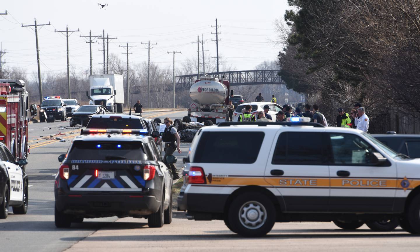 A multi-vehicle crash on the southbound lanes of Kirk Road near Giese Road Monday afternoon. The crash shut down both directions of Kirk Road between Butterfield Road and Wilson Road in Batavia.