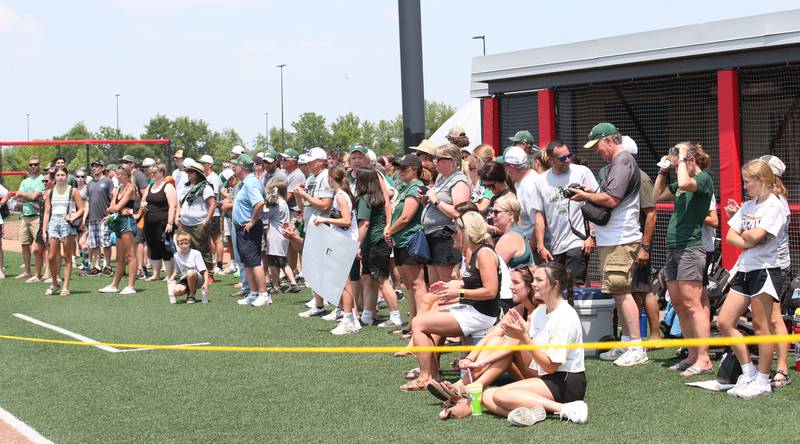 St. Bede fans gather to watch the Lady Bruins hoist the Class 1A trophy on Saturday, June 3, 2023 at the Louisville Slugger Sports Complex in Peoria.