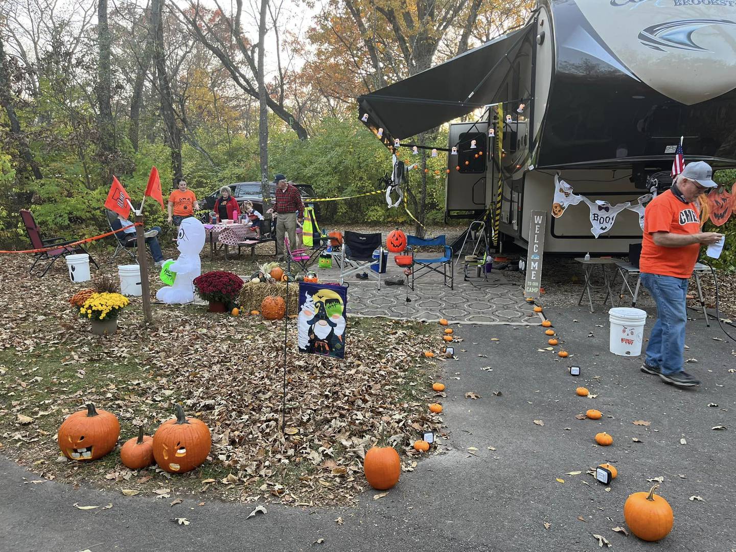 Campers set up their site for a Halloween camp out at Kankakee River State Park.