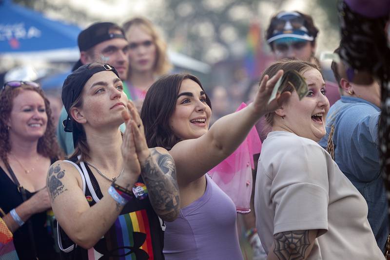 Drag fans offer tips and smiles Saturday, June 14, 2025 during a show during Sauk Valley Pride Fest in Dixon.