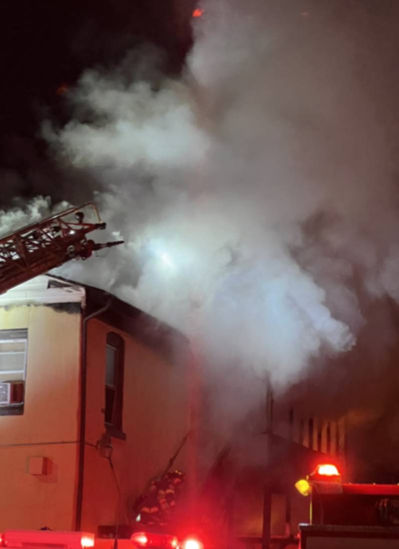 Joliet firefighters battle a two-story structure fire in the early morning hours of Nov. 30, 2023 at 105 McDonough St.