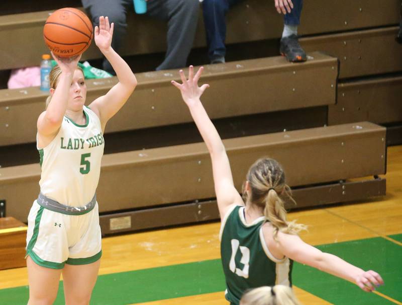 Seneca's Lauryn Barla shoots a jump shot over St. Bede's Ashlyn Ehm on Monday, Jan. 29, 2024 at Seneca High School.
