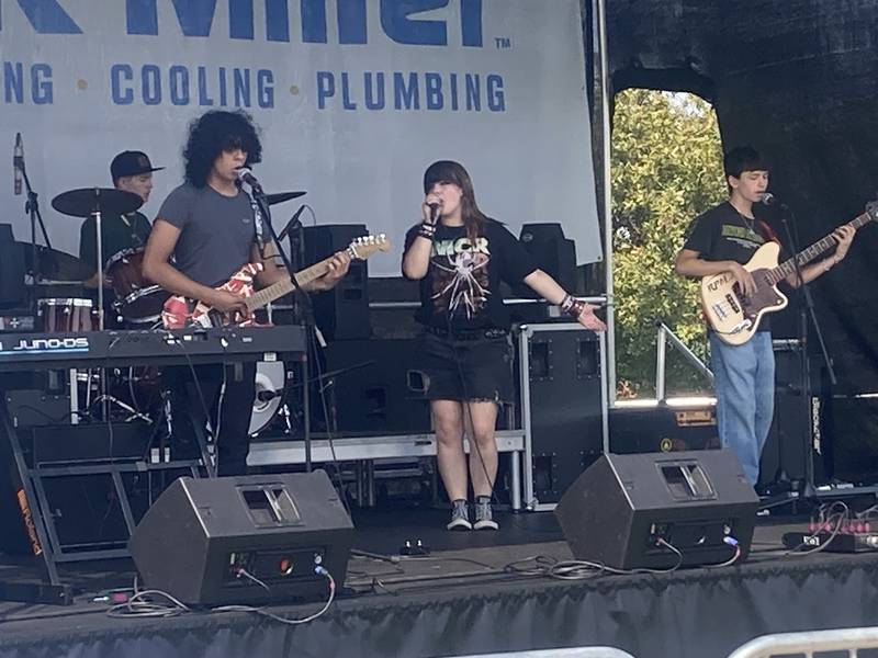 Musicians from the School of Rock in Plainfield play at the Shorewood Crossroads Festival on Saturday, August 2, 2025.