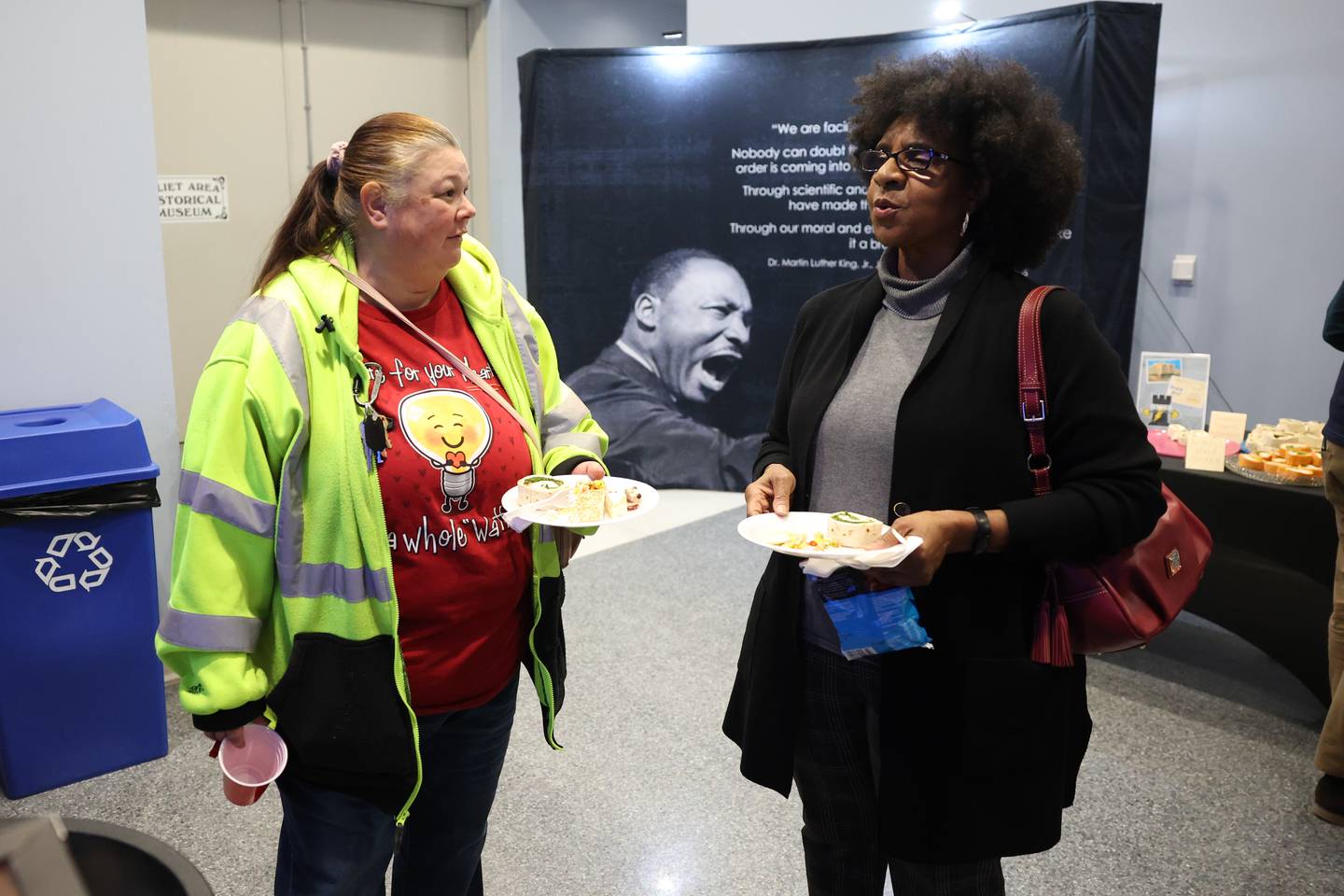 Newly appointed Will Count board members Janet Diaz (left) and Sherry Williams attend a kegger fundraiser to save the old Will County Courthouse at the Joliet Area Historical Museum on Friday, February 3rd.