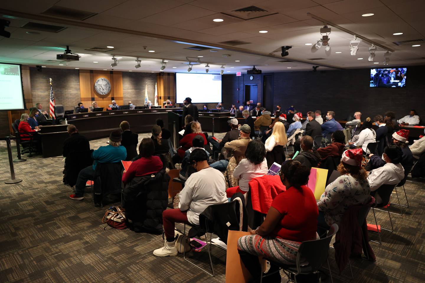 The council chamber was at capacity for the NorthPoint hearing on NorthPoint at Joliet City Hall. Tuesday, Dec. 21, 2021 in Joliet.