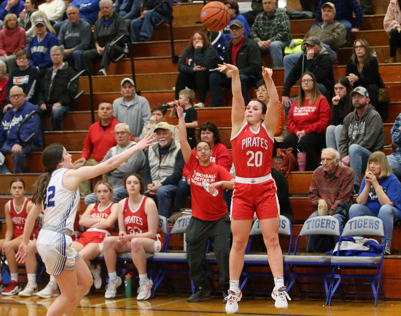 Ottawa's Kendall Lowery shoots a wide-open jump shot over Princeton's Camryn Driscoll on Monday, Feb. 5, 2024 in Prouty Gym.