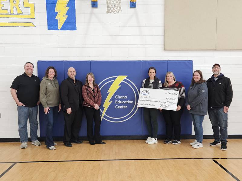 Pictured from left to right: Tyler Angell (facility manager at CHS Rochelle), Samantha Zaccaria (senior administrative assistant at CHS Rochelle), Matt Zilm (OCEC director), Amy Henkel (OCEC assistant director), Lynn Kalnins (principal at Chana Education Center), Stephanie White (assistant principal at Chana Educational Center), Michelle Harrell (HR business partner at CHS Rochelle) and Mark Zaccaria (assistant production manager at CHS Rochelle).