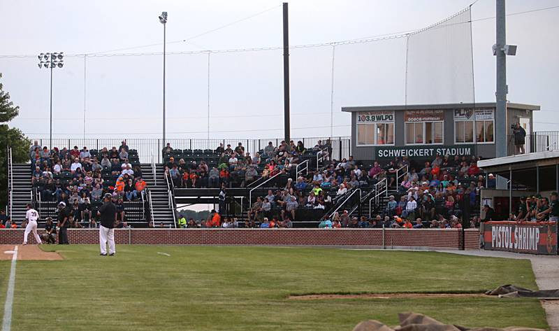 Fans watch the Pistol Shrimp play baseball in Schweickert Stadium on Thursday, May 30, 2024 at Veterans Park in Peru.