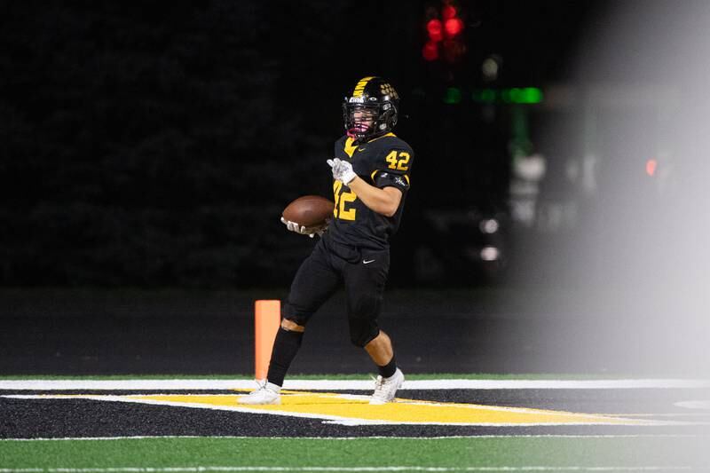 Gavin Garcia runs in a touchdown during a game against Plainfield South on Friday Sept. 29, 2023 at Joliet West High School in Joliet