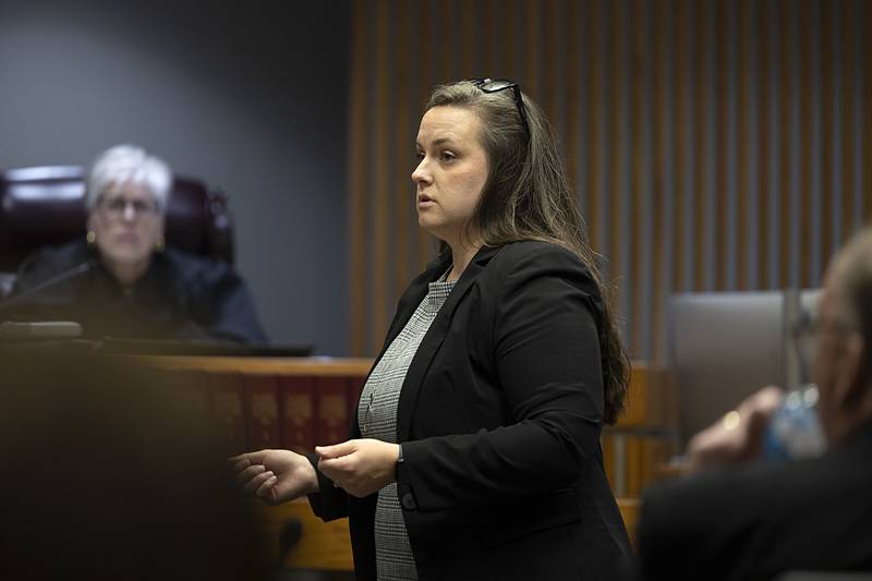 Defense attorney Dana McCormick gives her opening statement Tuesday, July 16, 2024, for her client Steven W. Coleman. Coleman is accused of setting a fire to an apartment complex, killing three people.