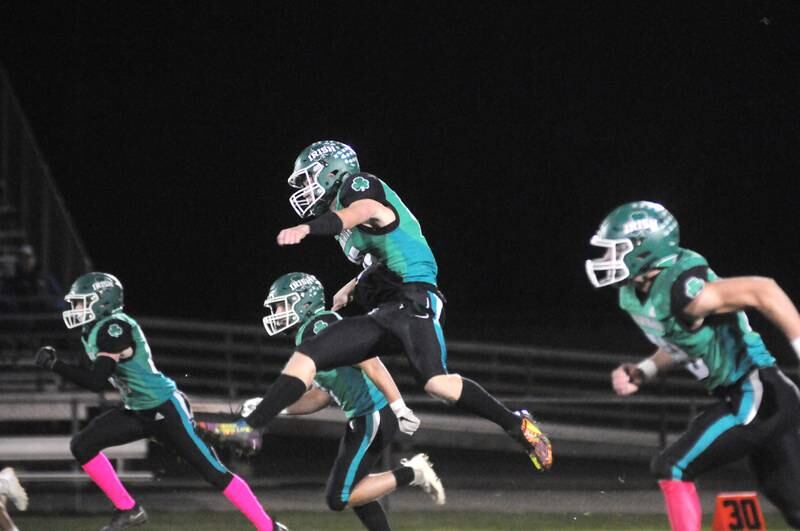 Seneca's Paxton Giertz kicks off to DuPec to start the game Friday, Oct. 24, 2024.