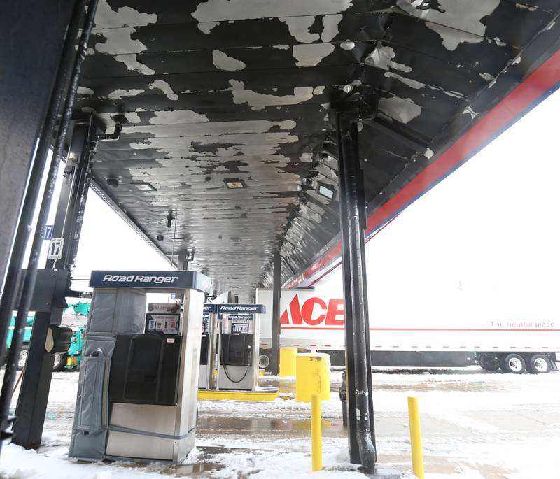 An Ace Hardware semi truck struck the canopy at the fuel pumps on Friday, Jan. 12, 2024 at the Road Ranger in Princeton.