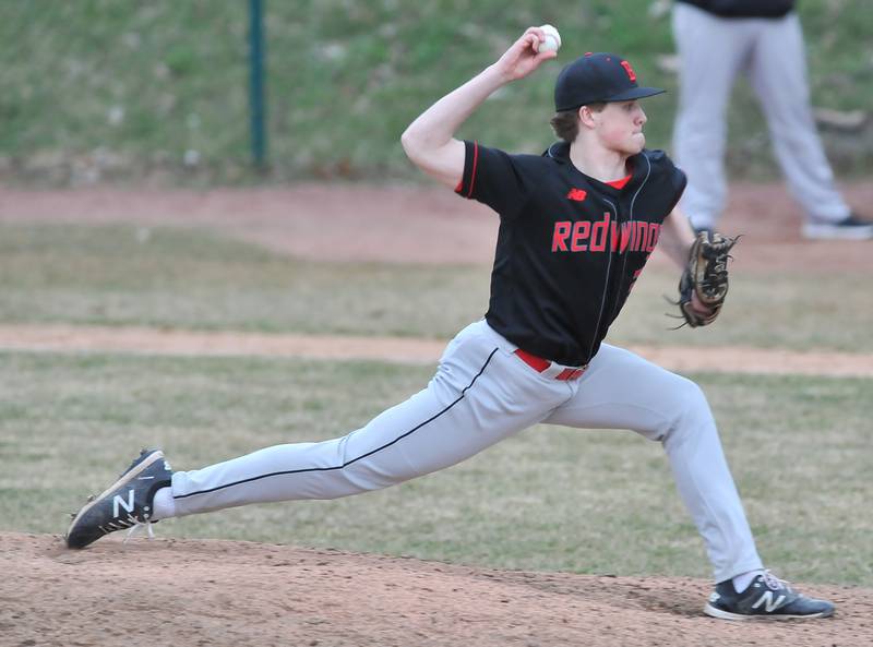 Benet Academy relief pitcher Matthew Nelson works the seventh inning against Nazareth during a game on Apr. 12, 2022 at Nazareth Academy in LaGrange Park.