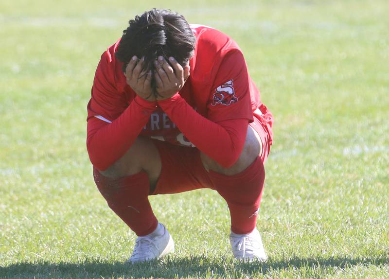 Streator's Jordy Sanchez reacts after loosing to Galesburg during the Class 2A Regional final on Saturday, Oct. 26, 2024 at Ottawa High School.