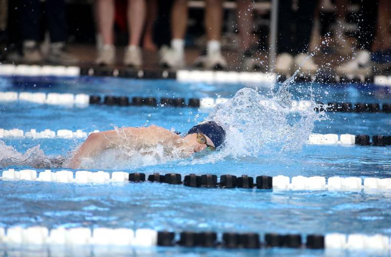 Oswego’s Chase Maier competes in the 500-yard freestyle championship heat during the IHSA Boys State Championships on Saturday, March 1, 2025 at the FMC Natatorium in Westmont.