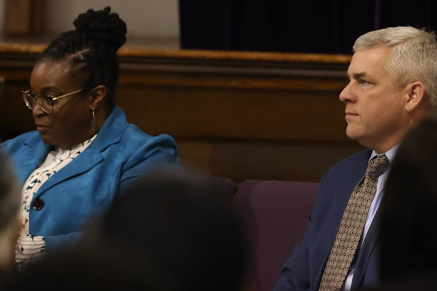 Joliet mayor candidate Terry D’Arcy did not show for a mayoral candidate forum with mayor candidate Tycee Bell (left) and Mayor Bob O’Dekirk at New Canaanland Christian Church in Joliet on Saturday, March 25, 2023 in Joliet.