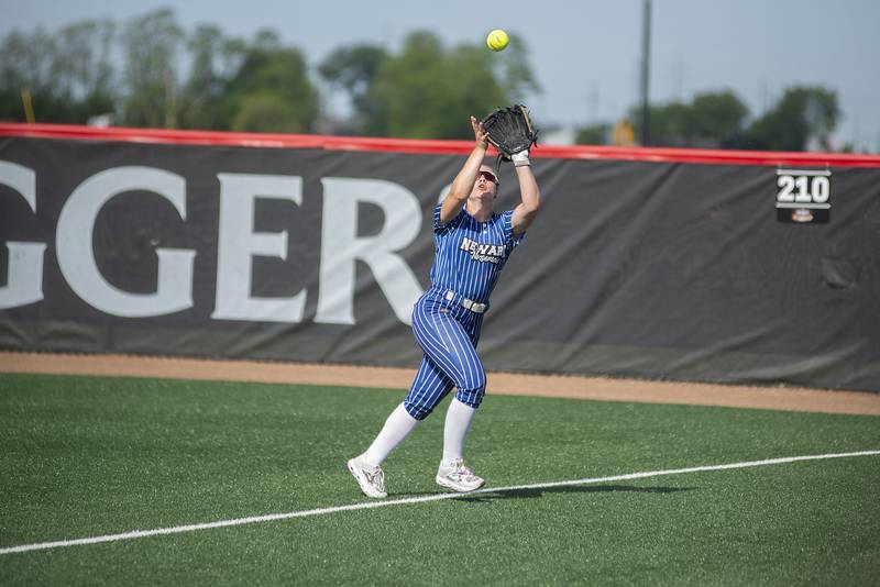 Newark’s Danica Peshia makes a catch in right field against Forreston Saturday, June 4, 2022 during the IHSA Class 1A softball state third place game.