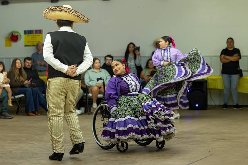 (from left) Raul Gonzalez and Rosa Gonzalez perform dance at the 'Where Our Paths Meet' screening event on Sunday, Sep 7, 2025 at Diaz Banquet Center in Mendota.