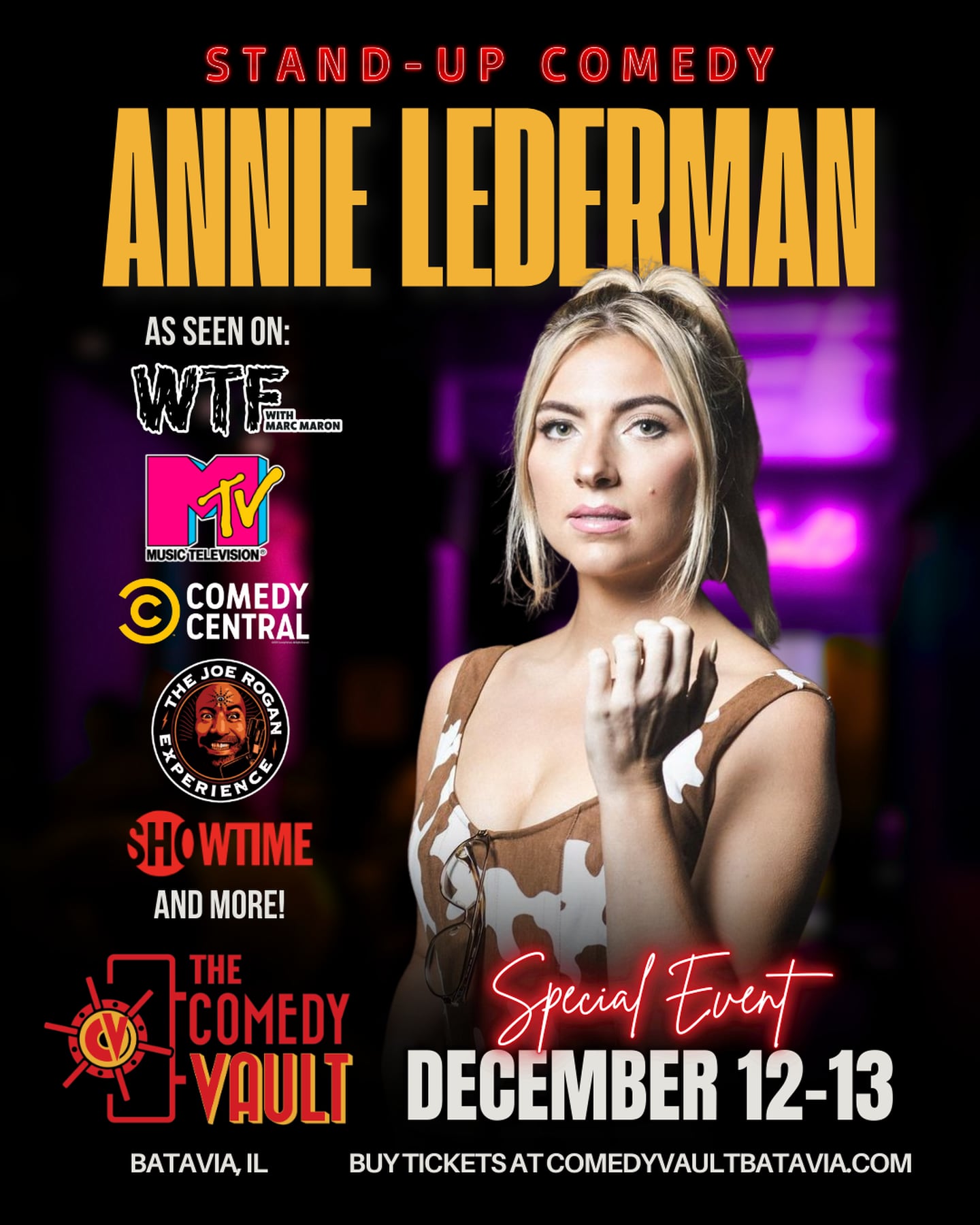 Annie Lederman brings her “Anniwood” tour to The Comedy Vault in Batavia Friday, Dec. 12 and Saturday, Dec. 13.