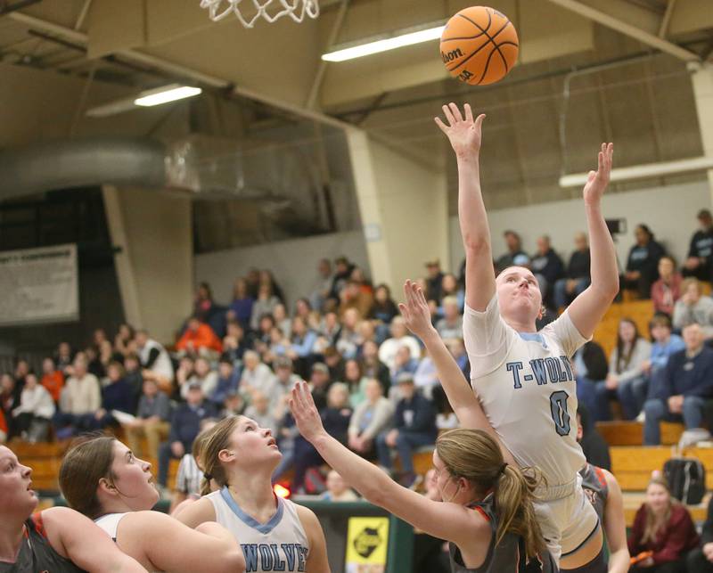 Cissna Park's Addison Lucht lets go of a jump shot against Flanagan-Cornell/Woodland during the Class 1A Sectional semifinal game on Tuesday, Feb. 25, 2025 at Midland HIgh School.