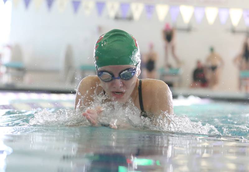 Morris's Caitlin Van Acker competes in the 200 yard freestyle relay on Tuesday, Oct. 8, 2024 at the Illinois Valley YMCA in Peru.