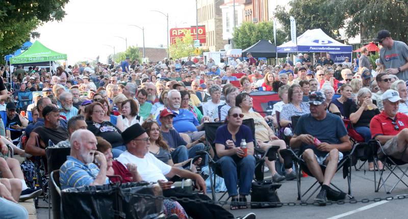 A large crows attends the Face 2 Face concert featuring Elton John and Billy Joel tribute band during the Down on Main Street Summer Concert series on Friday, Aug.  8, 2025 in Princeton.