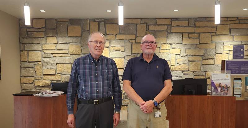 Bo Smith, (left) of Batavia and Dennis Coleman, of Sugar Grove, get ready to participate as co-facilitiators of a Men's Networking Group for Northwestern Medicine Living Well Cancer Resources. The men's group is open to men who have cancer or been caregivers for a loved one. Living Well marks it 20th year this year.
