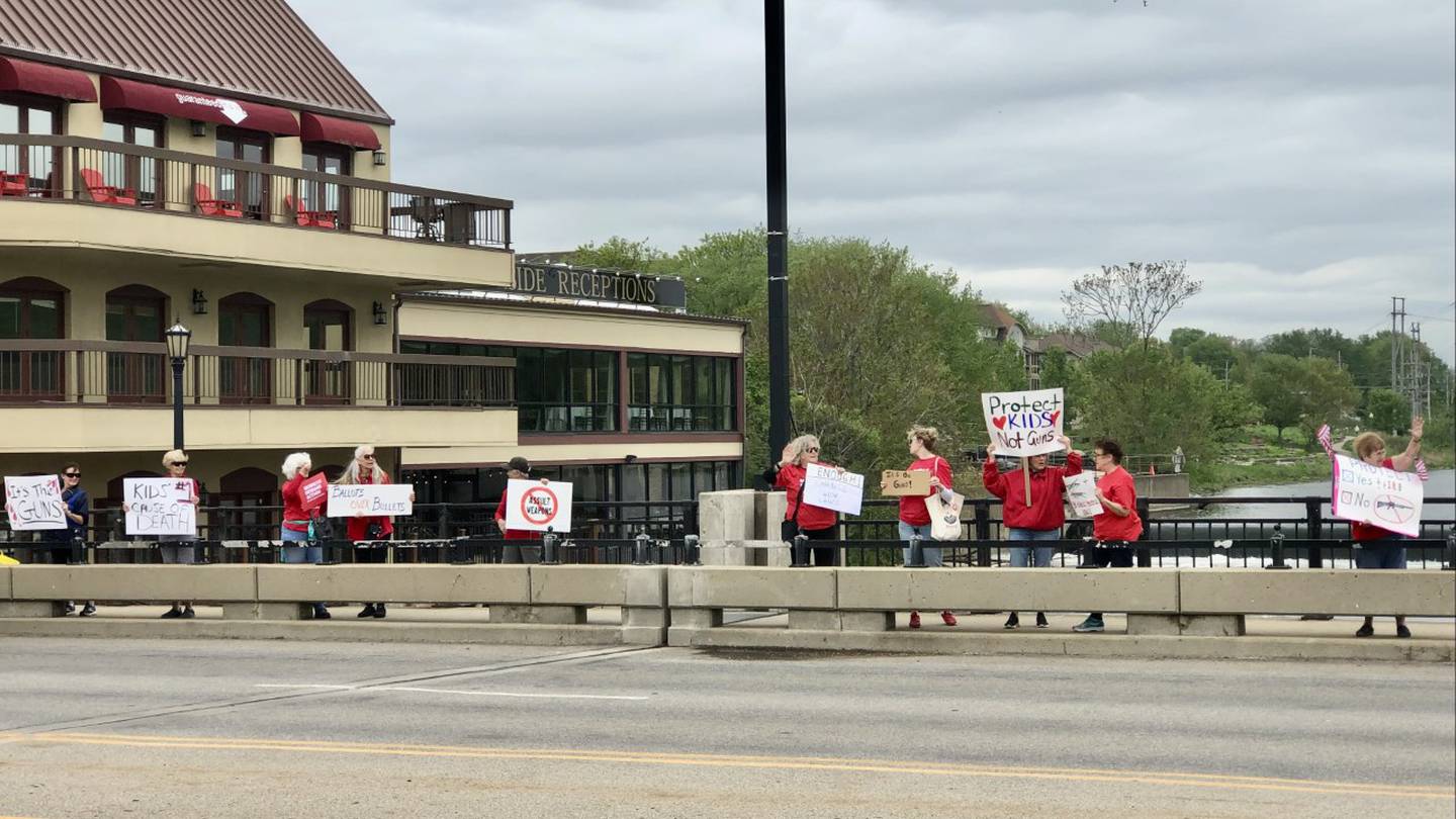 Protesters occupied the Route 38 bridge over the Fox River in Geneva Saturday May 13, 2023, to protest gun violence and call for legislative reform.