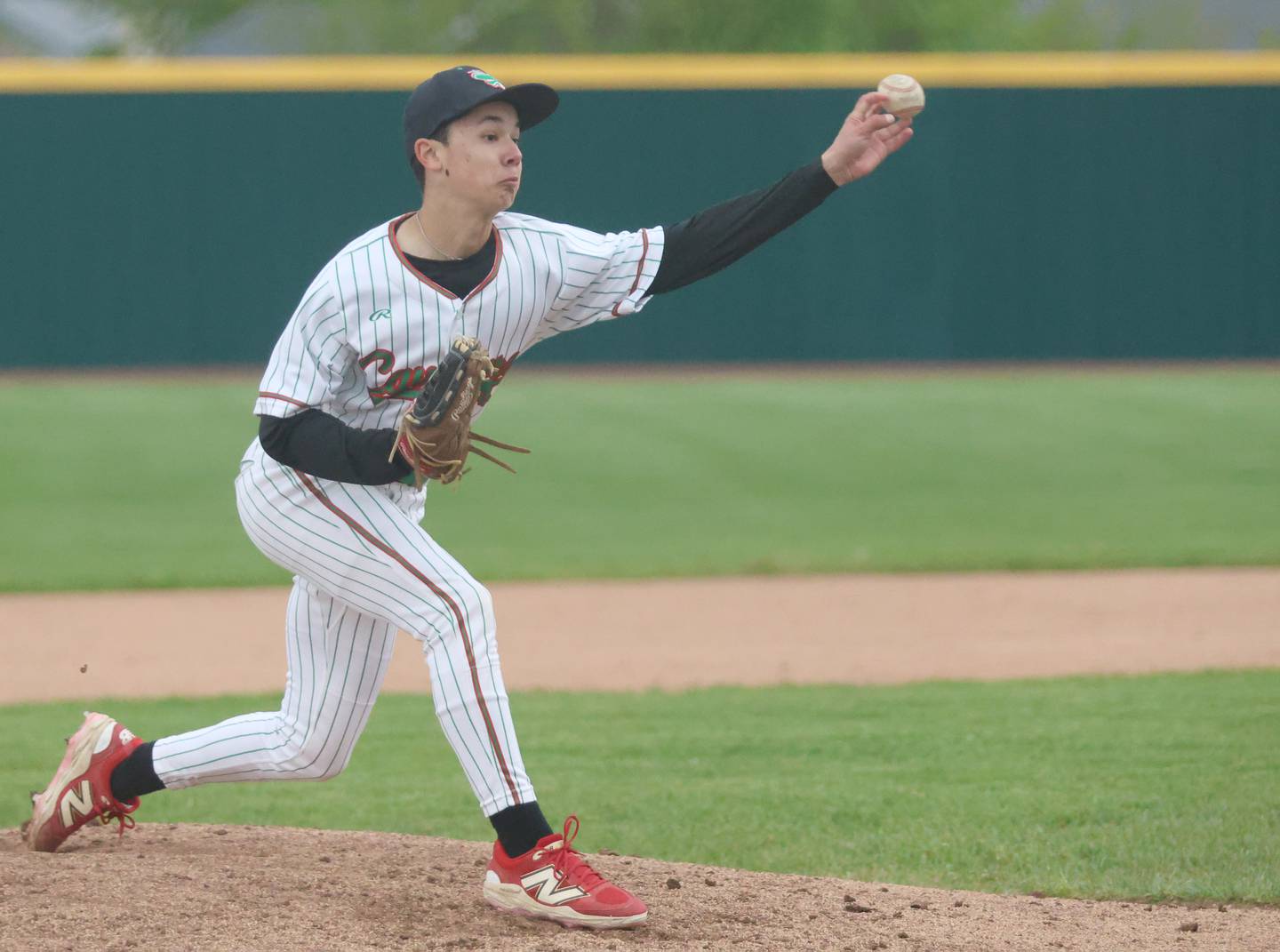 L-P's Geno Argubright lets go of a pitch to Ottawa on Thursday, April 30, 2026 at Huby Sarver Field in the L-P Athletic Complex in La Salle.