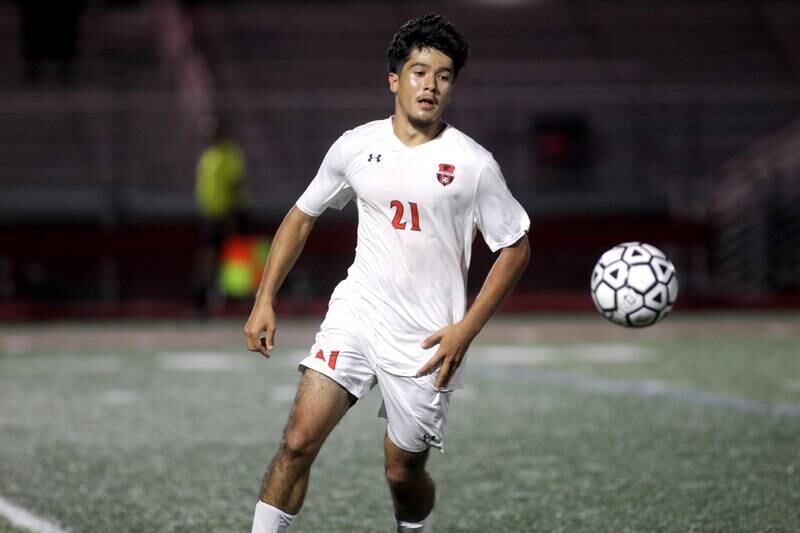 Oswego’s Christian Cid gets control of the ball during a game at Batavia on Thursday, Sept. 7, 2023.