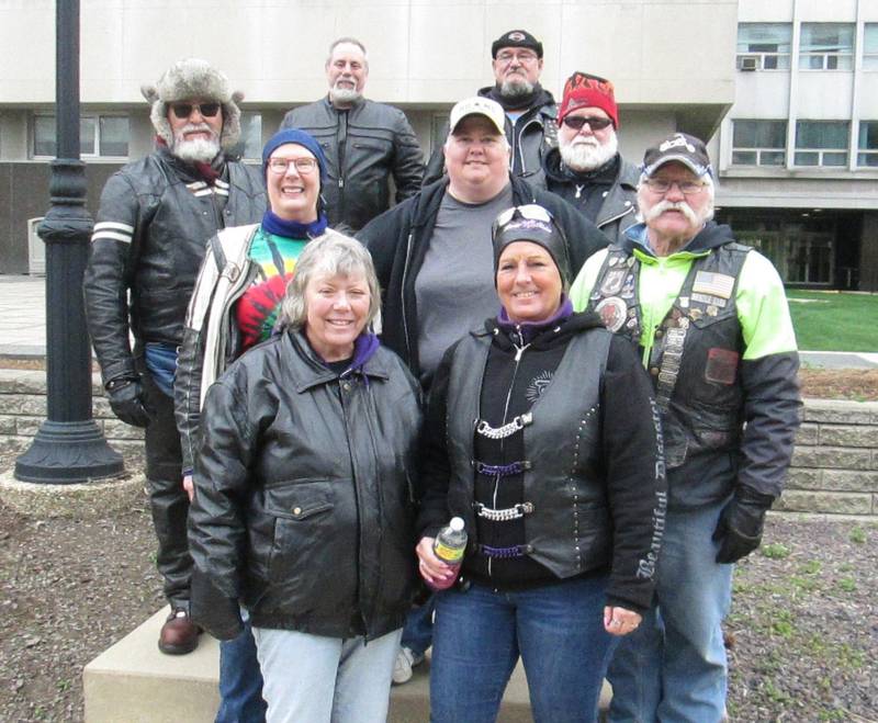Pictured at the Freedom and Awareness rally are Open Roads ABATE of IL, Inc. members including: front row, Linda Oleson and Sharyl Mataya; middle row, Diana Rebechini, Tracey Supan, and Cliff Oleson; back row, Ruben Valencia, Dan Kazmer, Sam Mataya and Fred Chaffer.
