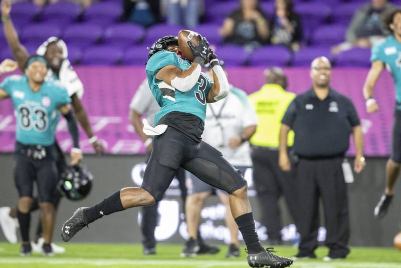 Coastal Carolina Chanticleers wide receiver Aaron Bedgood (3) catches a touchdown pass during the Cure Bowl college football game against Northern Illinois Huskies at Exploria Stadium in Orlando, Fla., Friday, Dec. 17, 2021